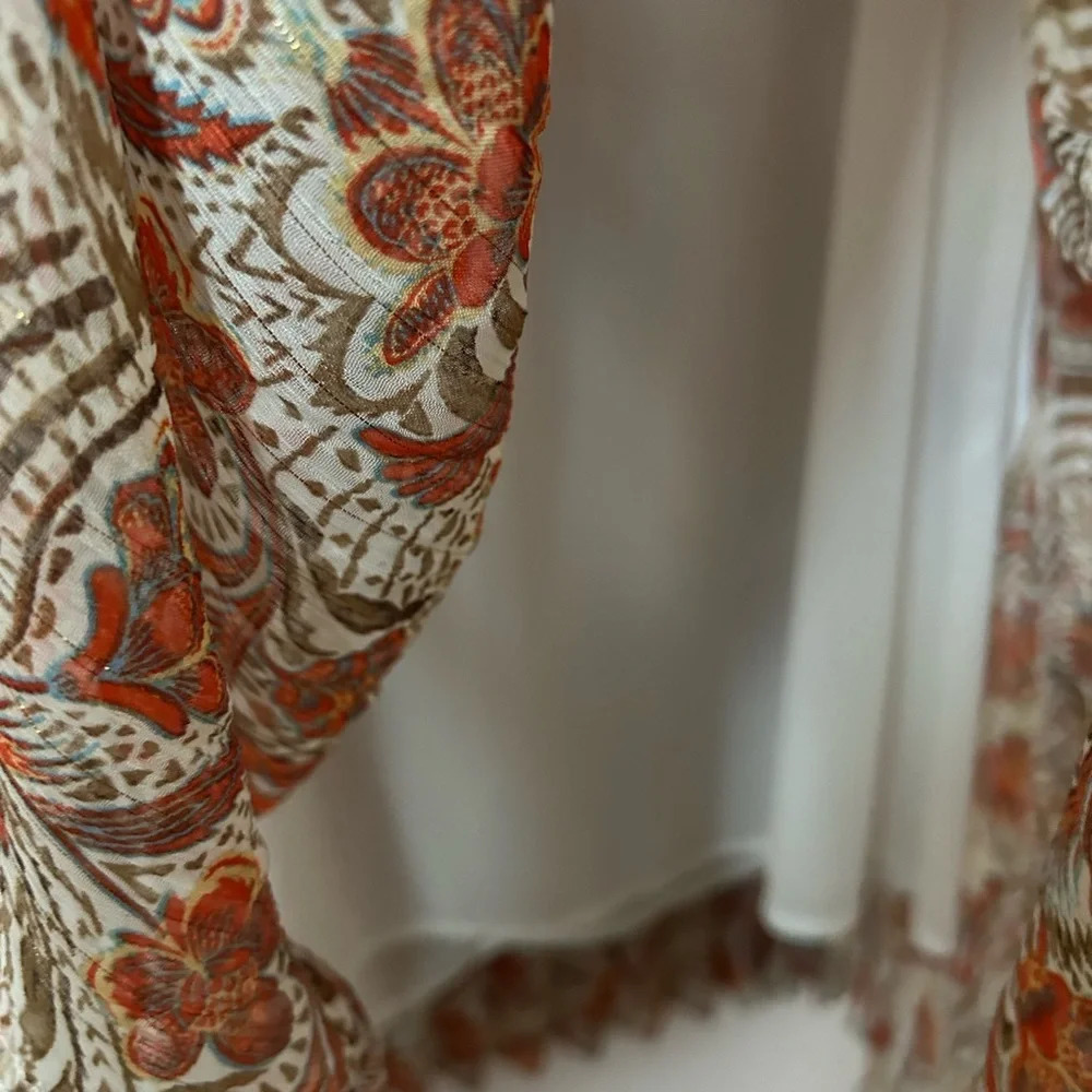 TheKorner Floral Midi Dress fully lined color rust size S vneck cap sleeve - Picture 6 of 10